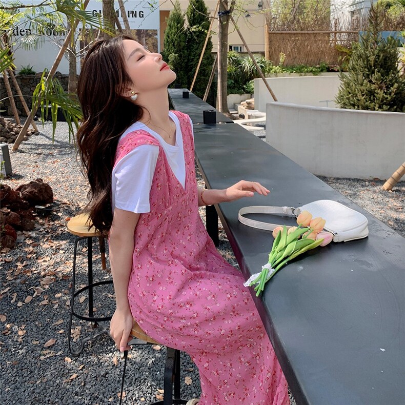 现货 韩版粉色碎花减龄开叉两件套251-25109-P115-K168图片