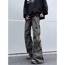 档口现货。小众褶皱裤男微喇叭休闲裤潮流长裤XH9988-P49，男装休闲裤，星座412-1