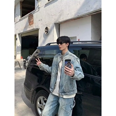 新款流行气质潮流文艺百搭时尚简约原宿ins牛仔夹克有垫肩日系，男装夹克，星座506A