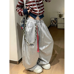 腰绳灰色弯刀卫裤宽松阔腿休闲运动爵士舞裤子拖地长裤 KB3119图片