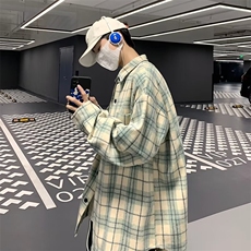 春秋港风复古休闲衬衣潮牌ins宽松格子衬衫男长袖外套W5747-P35，男装夹克，星座512-2