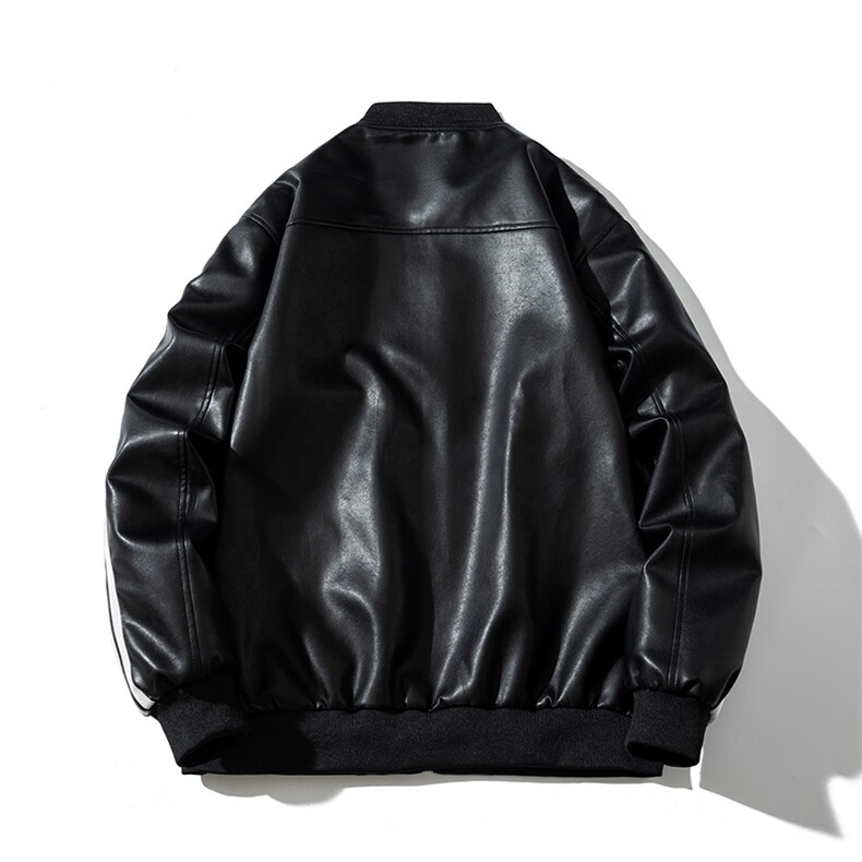 现货三条杠袖子PU皮棒球服外套秋冬棉服,男装棉衣,电商A105