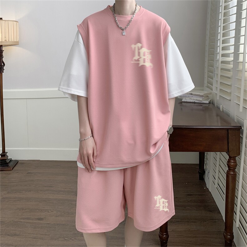 华夫格套装潮流休闲短袖短裤两件套FTZ3040-P55控78,男装牛仔裤,电商B370
