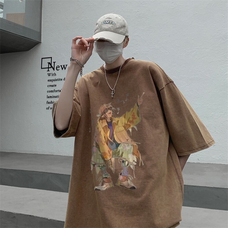潮牌宽松短袖t恤蜡染美式复古高街水洗做旧517A-2-SX241-P38图片