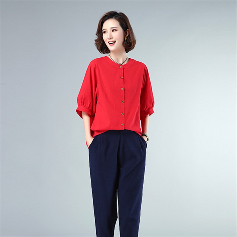 衬衫时尚百搭圆领短袖纯色宽松2021年夏季,女装衬衫,独衣靓
