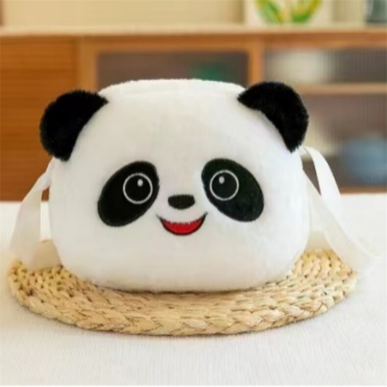 精品熊猫斜挎包可爱毛绒小熊单机包大容量轻便包包，雪光毛绒玩具