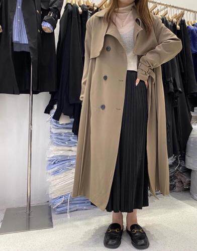 侧面压褶设计大件风衣三个色，女装风衣，SMOOTH