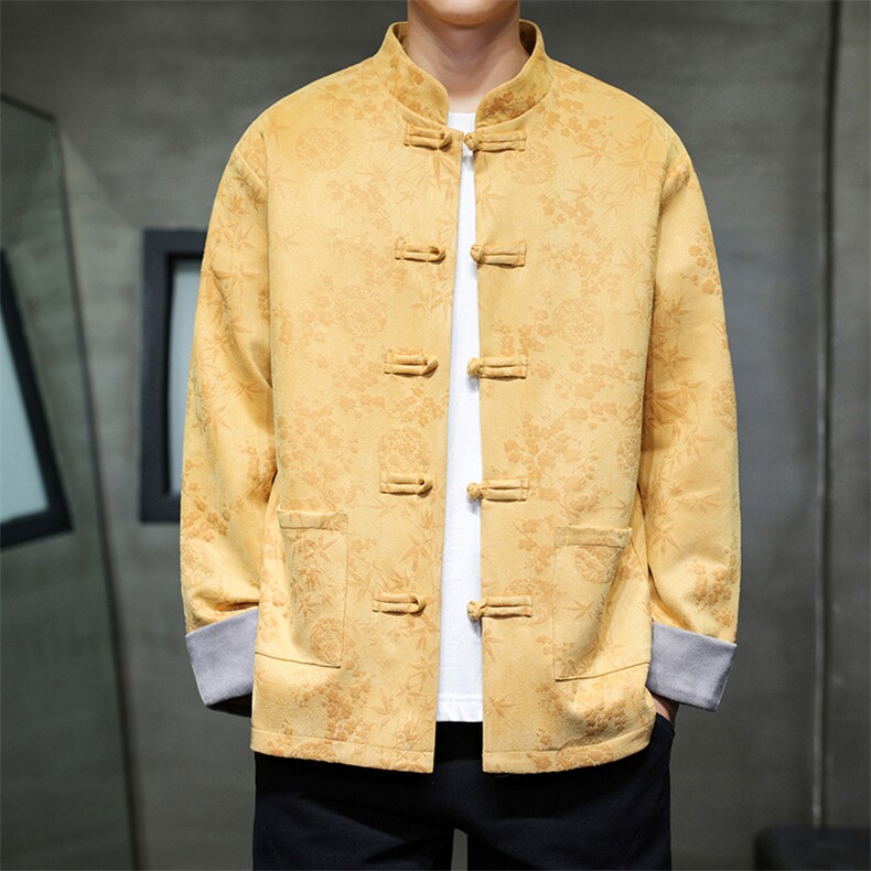 男士外套麂皮绒印花夹克盘扣立领唐装风XZ1512-2507-P85,男装夹克,星座1512