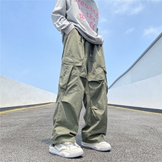 美式设计感工装休闲裤男夏季薄款长裤宽松直筒阔腿拖地裤，男装休闲裤，星座716-2