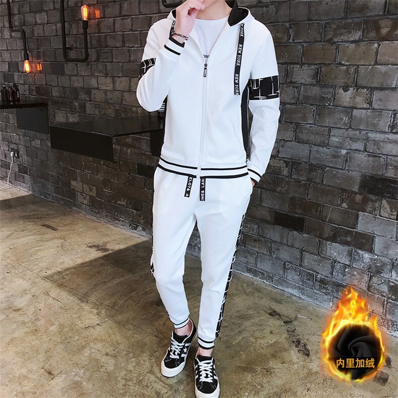 2023冬季运动套装男休闲开衫加绒宽松卫衣长裤两件套J01-1P75，男装休闲套装，电商A086