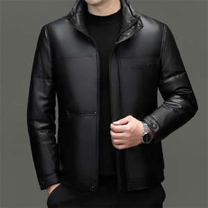 BG5602冬季海宁真皮羽绒服男白鹅绒时尚皮衣中年绵羊皮外套商务图片