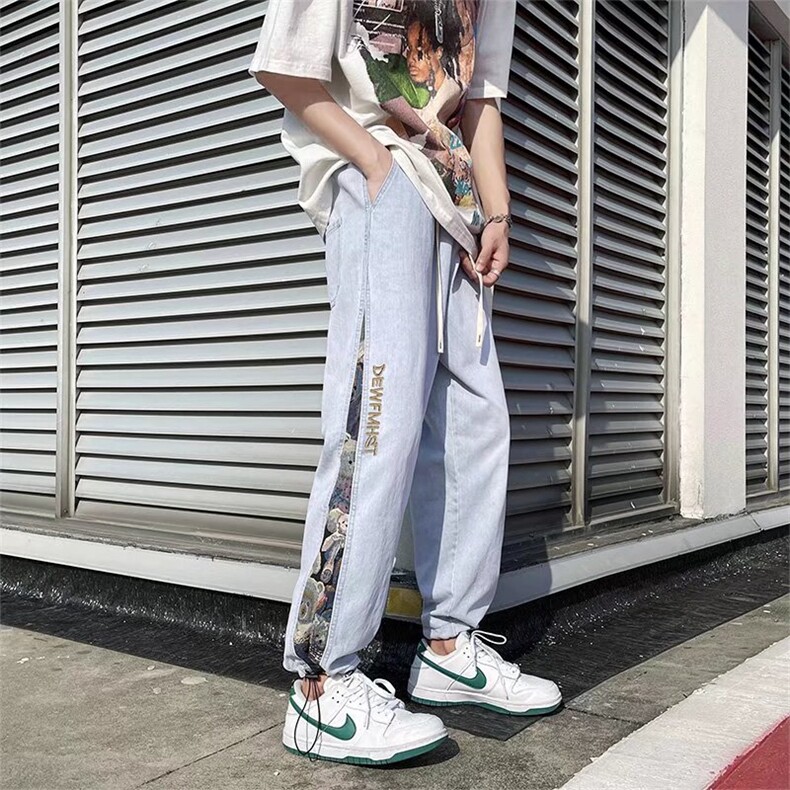 美式高街拼接牛仔裤男宽松潮流束脚裤NK80P43,男装牛仔裤,星座1116-2