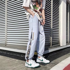 美式高街拼接牛仔裤男宽松潮流束脚裤NK80P43，男装牛仔裤，星座1116-2