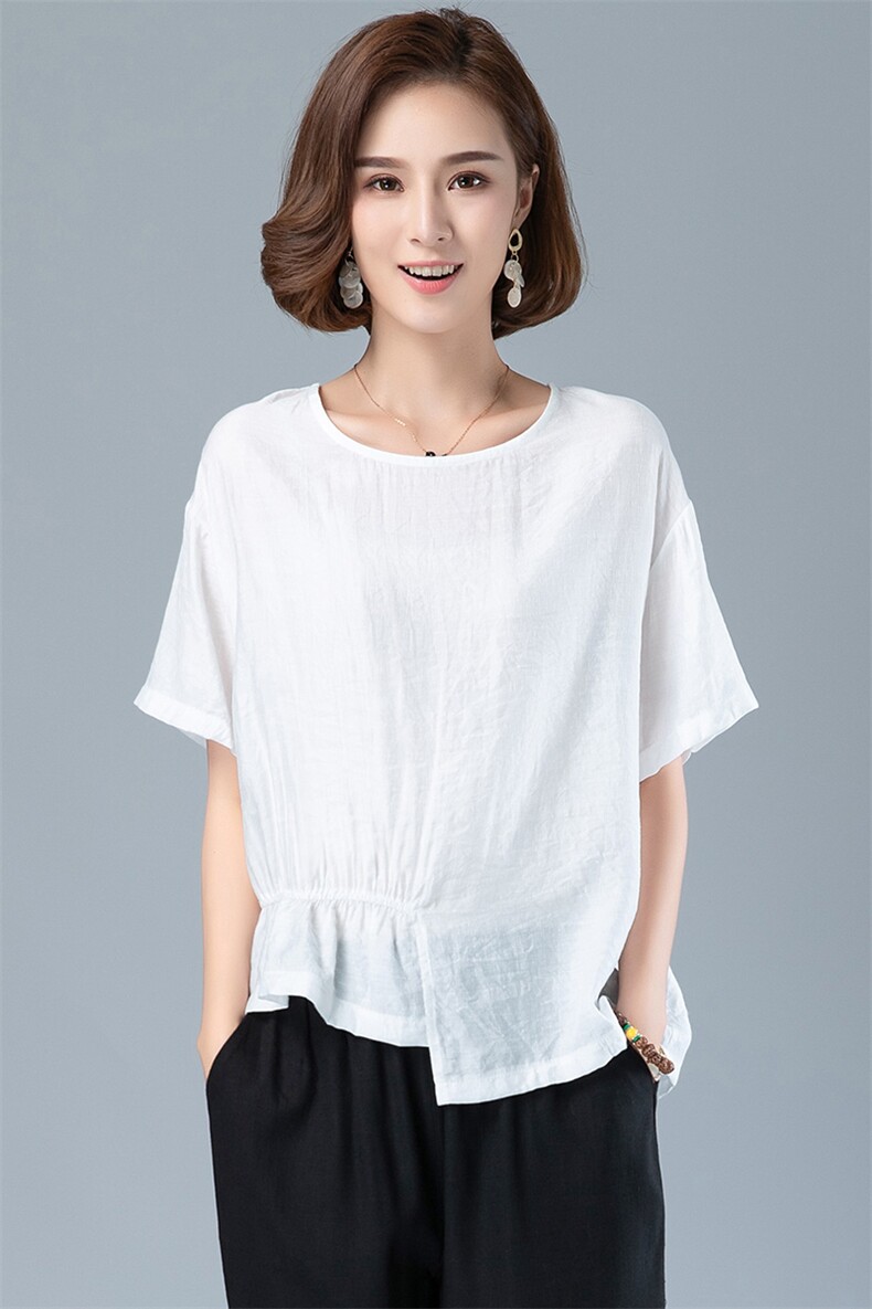 2025夏季新款中年妈妈小个子棉麻宽松休闲薄款洋气减龄,女装T恤,阿丹