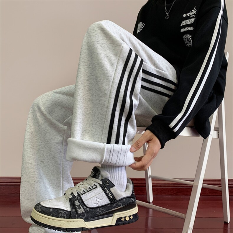 春秋港风大码条纹休闲卫裤男潮宽松直筒长裤子YD00739/P45加绒P50，男装休闲裤，电商B316