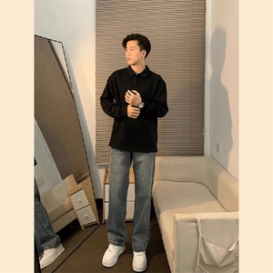 抖音得物高品质二开230克精梳珠地光版纯色宽松长袖T恤翻领POLO衫图片