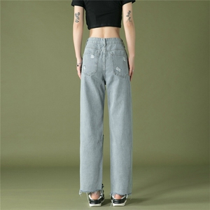 k1019-p50-控78 M-5XL 现货oversize cleanfit风黄泥牛仔裤破洞图片