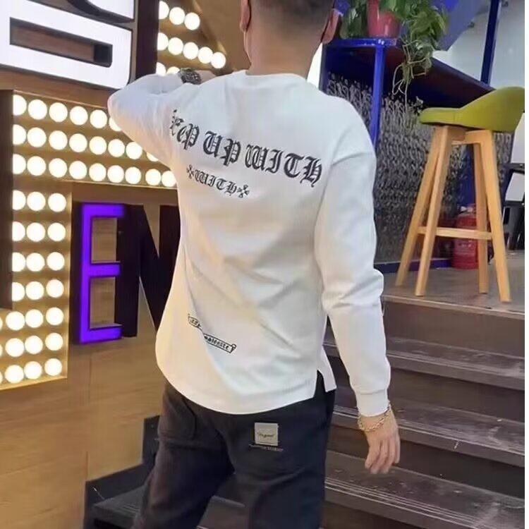 网红潮牌燕尾卫衣男秋季新款圆弧开衩字母休闲上衣服时尚百搭长袖,男装衬衫,星座506A