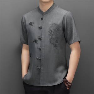 风唐装棉麻短袖衬衫上衣夏季中年风中式盘口服MJ5101-P63图片