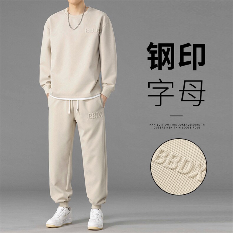 秋季大码男士M-8XL休闲字母印花男士运动套装男 大码图片