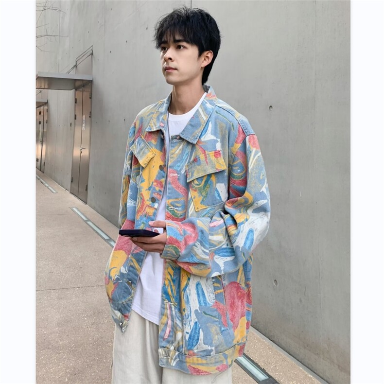 水墨涂鸦夹克男士韩版潮流痞子帅气春季2024新款ins外套W5599-P70,男装夹克,星座412-2
