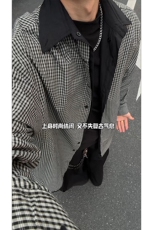 时尚撞色休闲格纹港风衬衫AB面设计时髦翻领衬衫夹克HY850TP80，男装夹克，电商A102B