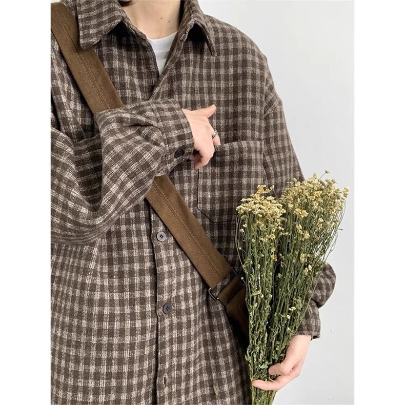 美拉德男款日系复古高级感宽松休闲工装衬衣XZ302B-1-J20P40,男装衬衫,星座302B-1