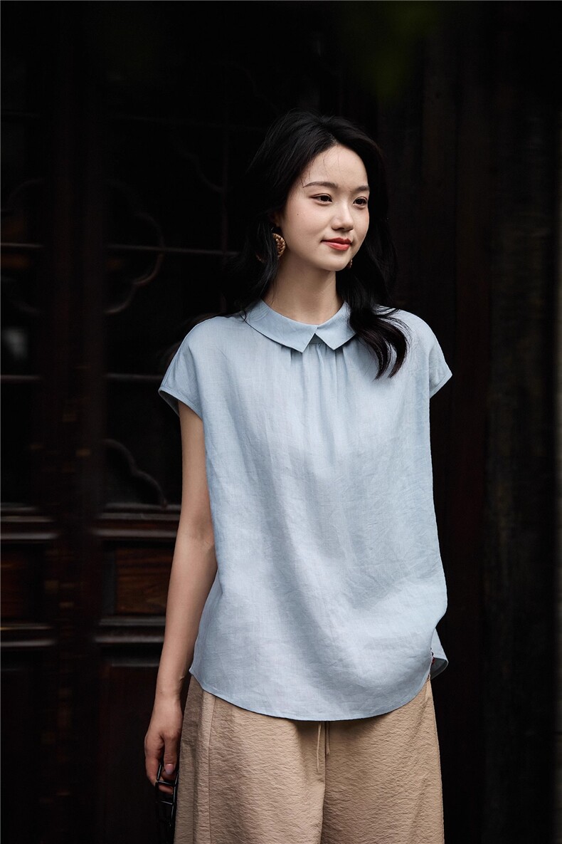 双穿·翻翻乐减龄娃娃领前后穿+无袖小上衣女,女装衬衫,梦白服饰厂