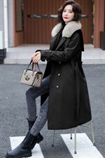 2025冬季新款简约时尚系带收腰气质真大毛领新派克服棉服，女装棉衣/棉服，卡杰菲