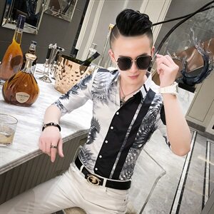 20春夏新款社会男潮流衬衫个性修身中袖夜店男衬衣A068-D830-P55图片