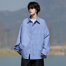 8XL-M长袖衬衫男夏季格子条纹衬衣宽松慵懒风防晒外套CS29005P45，男装衬衫，电商B312