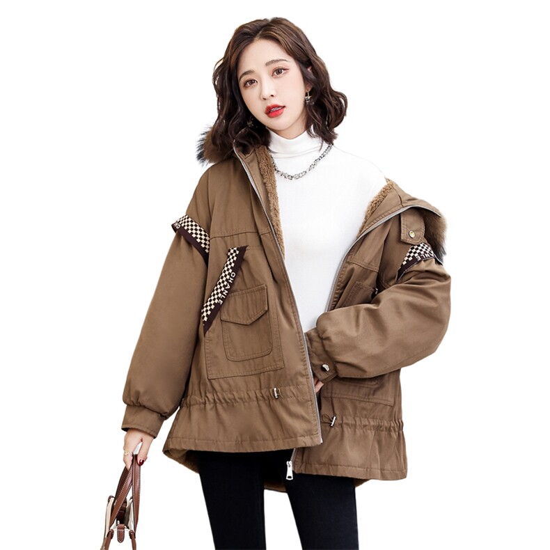 2021冬装外套女中长款加绒韩版宽松ins潮冲棉服冬季加厚派克,女装派克服,菡迪欧娜