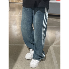 B221美式ins高街小众宽松三条杠运动牛仔裤LK23130-P60控78，男装牛仔裤，电商B221