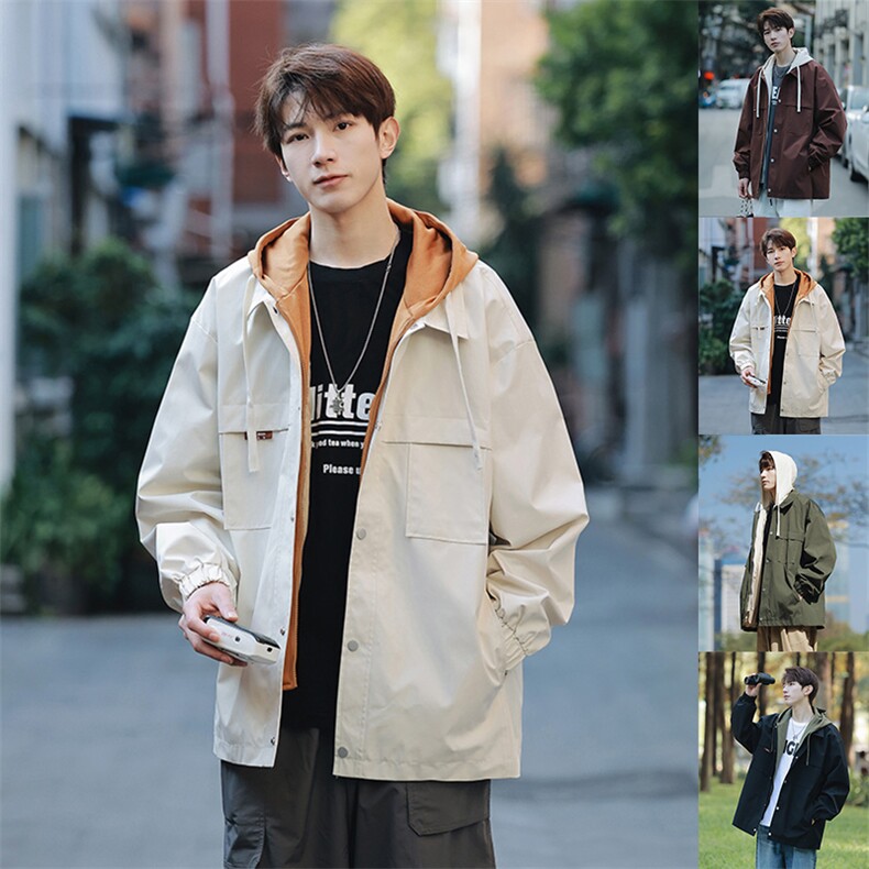 JK9968P85新港风连帽假两件情侣夹克宽松百搭外套M-4XL,男装夹克,星座1204