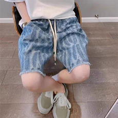 夏装大码男装6XL羽毛提花牛仔短裤男款夏季美式高街vibe裤子潮牌，男装牛仔裤，星座909-2（原星座717-2）