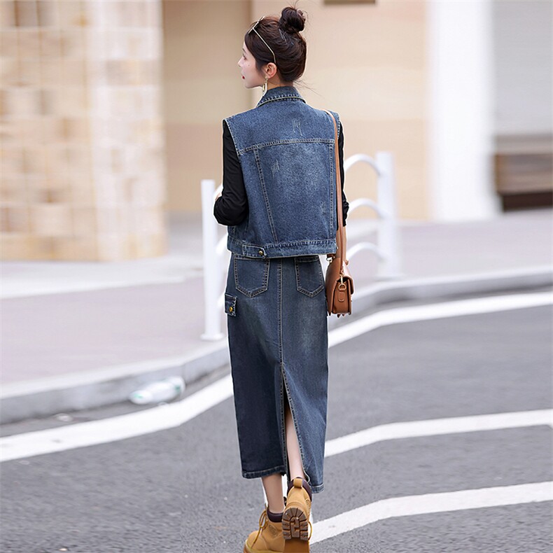 【热卖现货】牛仔裙套装女装2025高端时尚半身裙马甲连衣裙两件套,女装套装/套裙,意芙