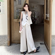 老钱风西装马甲阔腿裤套装女夏2025新款ootd穿搭巨好看两件套爆款，女装套装/套裙，2C375