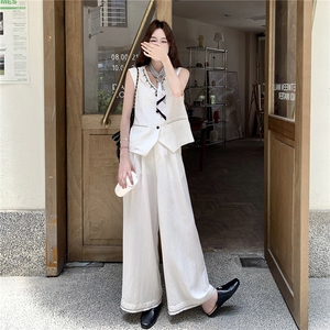老钱风西装马甲阔腿裤套装女夏2025新款ootd穿搭巨好看两件套爆款图片
