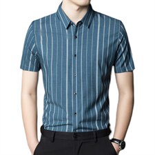 FC-ZC2709夏季2021男式薄款短袖衬衣修身休闲免烫条纹透气衬衫P82，男装衬衫，电商B360