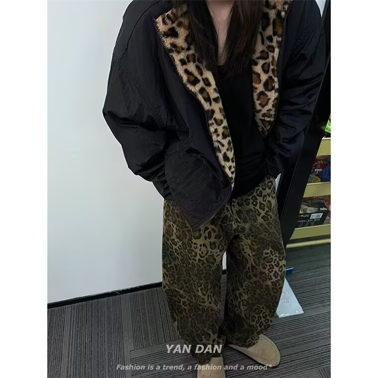 日系豹纹仿貂绒情侣外套棉衣夹克加厚潮流慵懒立领JY6612-P85,男装夹克,星座208-5