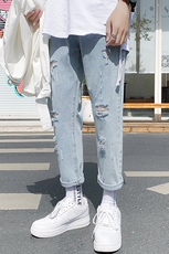 主推差价N60夏季休闲破洞牛仔九分裤男宽松阔腿牛仔裤cn60，男装牛仔裤，星座1008