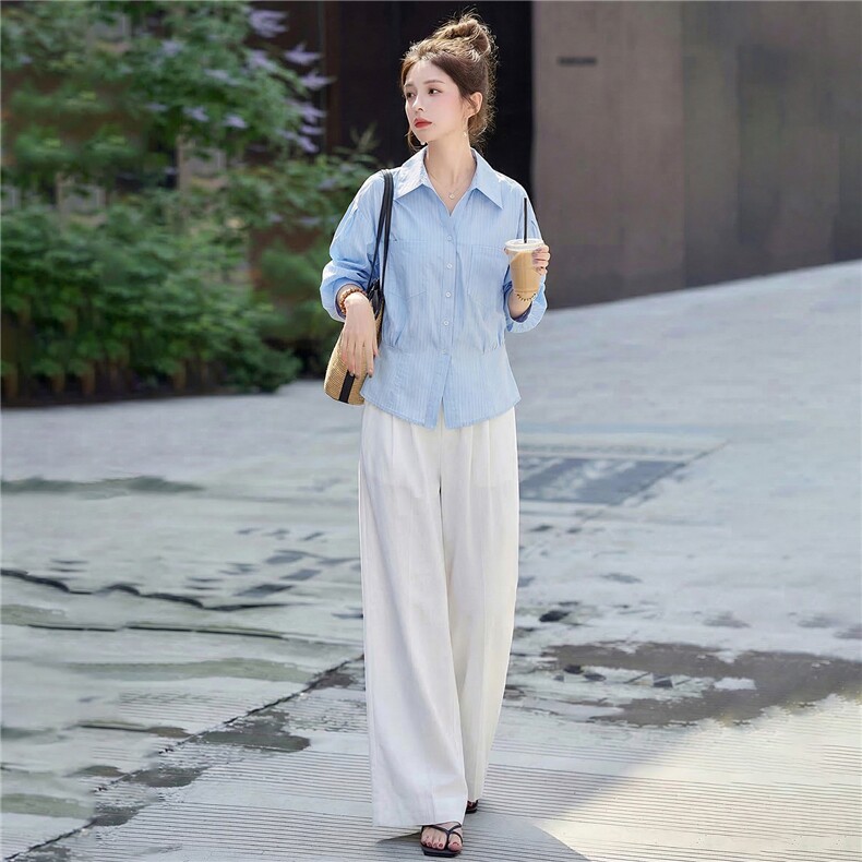 清爽宽松气质阔腿裤套装春夏2026新款时尚减龄显瘦优雅气质两件套，女装套装/套裙，姿萝菲