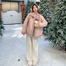 新品现货立领粉色皮毛一体外套2C032196P195K288，女装棉衣/棉服，2C032