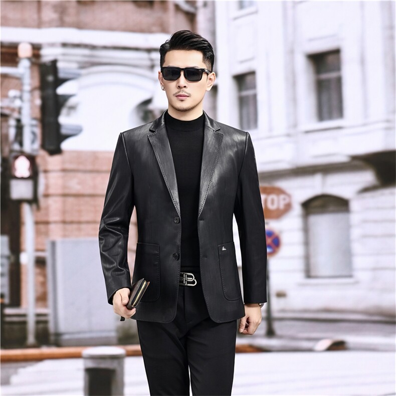 春秋款男士绵羊皮西服真皮休闲外套韩版中年男装百搭通勤夹克，男装夹克，电商B360A（原721A）