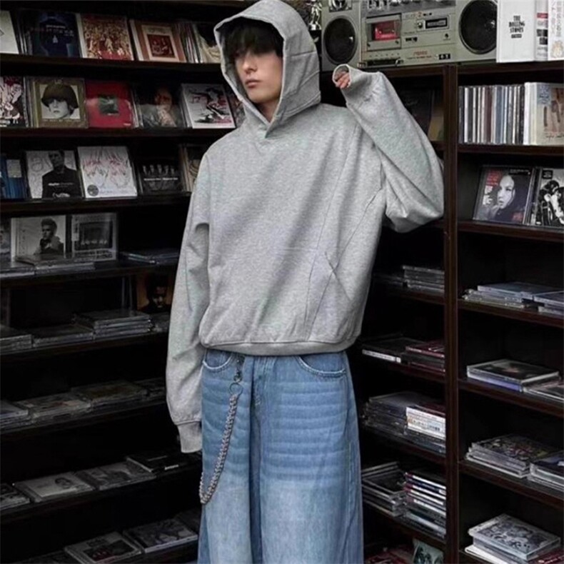 抖音得物高品质二开美式高街重磅结构辑明线纹理连帽卫衣外套W109，男装卫衣，电商A486