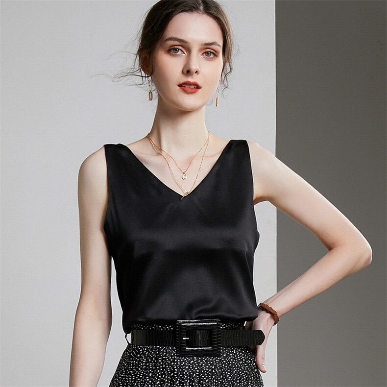 女士V领丝绸背心吊带上衣2024年夏季，女装背心吊带，澳冬特羊绒