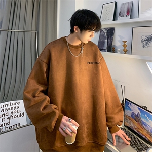 抖音品质秋季新款字母印花麂皮绒面料圆领卫衣JK23352特批36控59