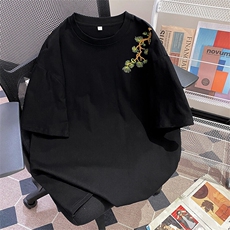 万针全刺绣工艺高品质260克双纱纯棉美式高街罗汉松短袖T恤特P33，男装T恤，电商A486