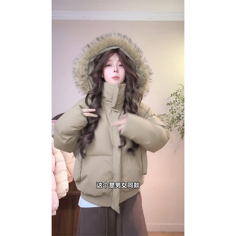 现货三防重磅硬挺boxy短款羽绒棉衣座山雕大毛毛领PU皮棉服外套冬,男装棉衣,电商A443