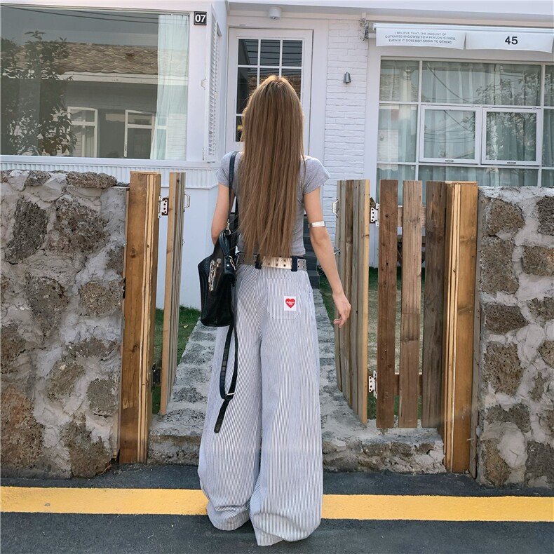 美式原创刺绣复古休闲竖条纹休闲裤男女直筒宽松长裤N1252,男装休闲裤,星座1116A（原606A-3）